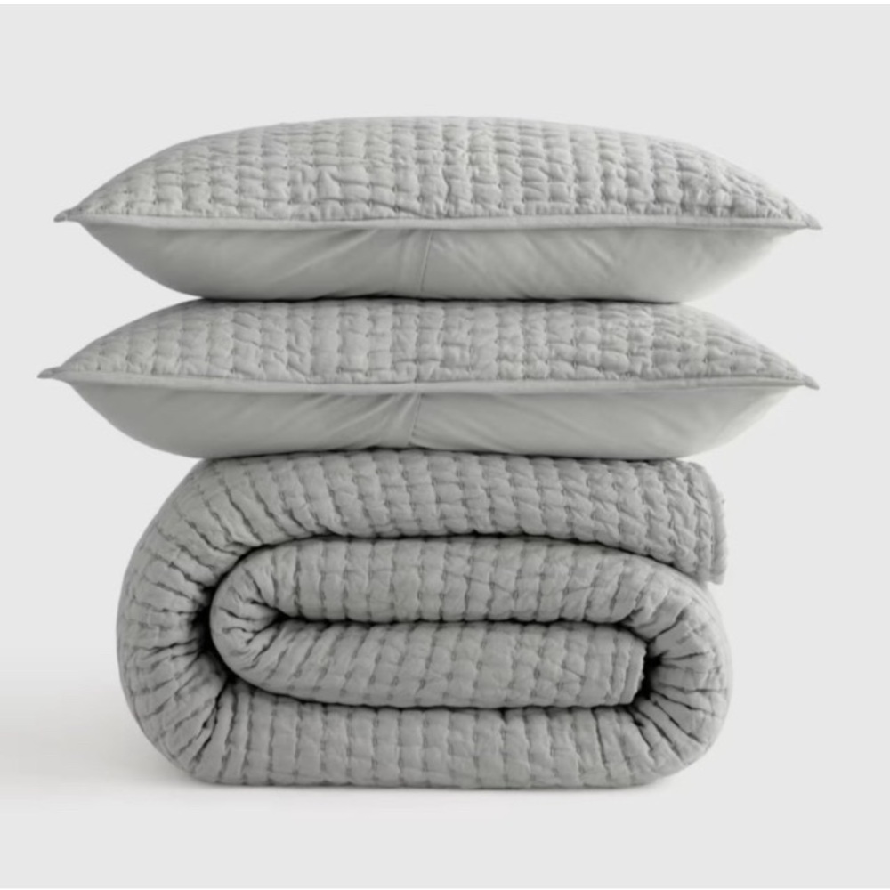 QUINCE European Linen Cotton Stitch Quilt Set Twin Mist